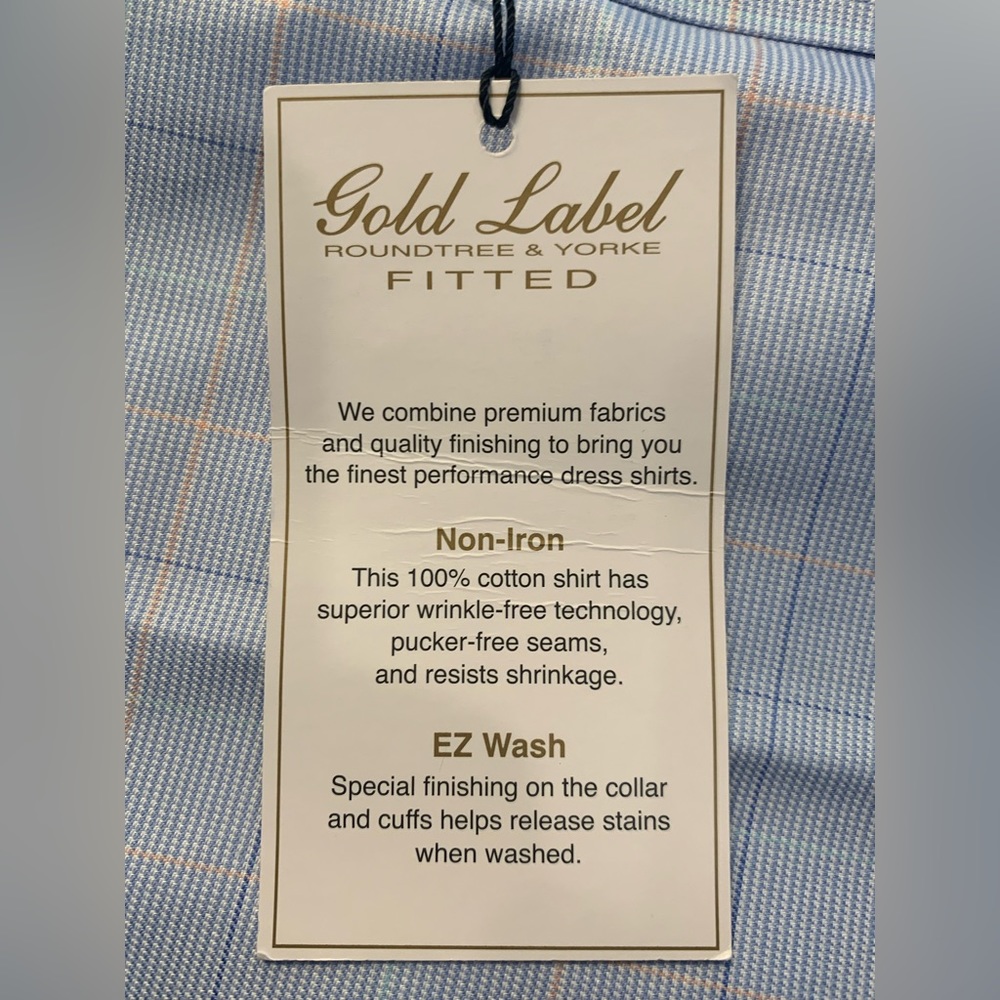 Gold Label Roundtree & Yorke Fitted Dress Shirt Blue Grid Check Size 16 1/2 - 35 - Picture 11 of 11